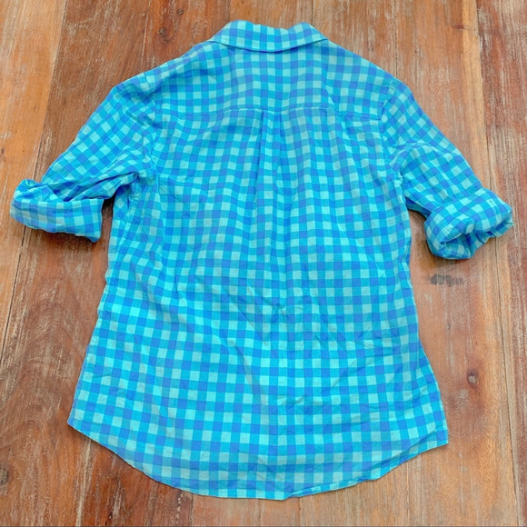 Vineyard Vines Blue Checked Collared Blouse Size 2 - Picture 8 of 8